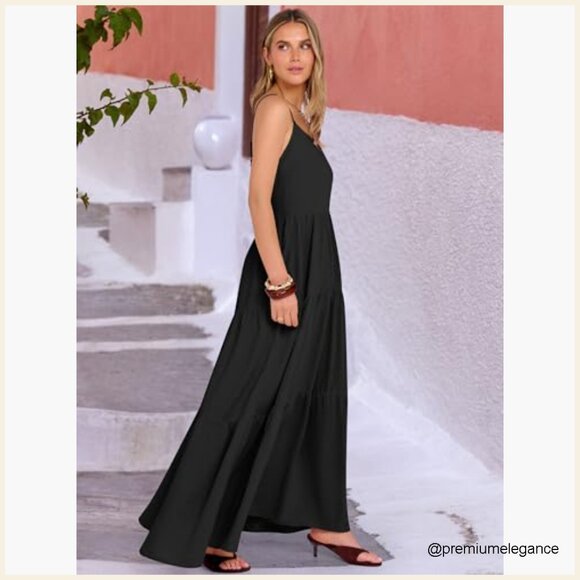 Oversized Maxi Dress, Spaghetti Strap, Polyester, Boho Sundress, Summer Casual - Picture 4 of 7